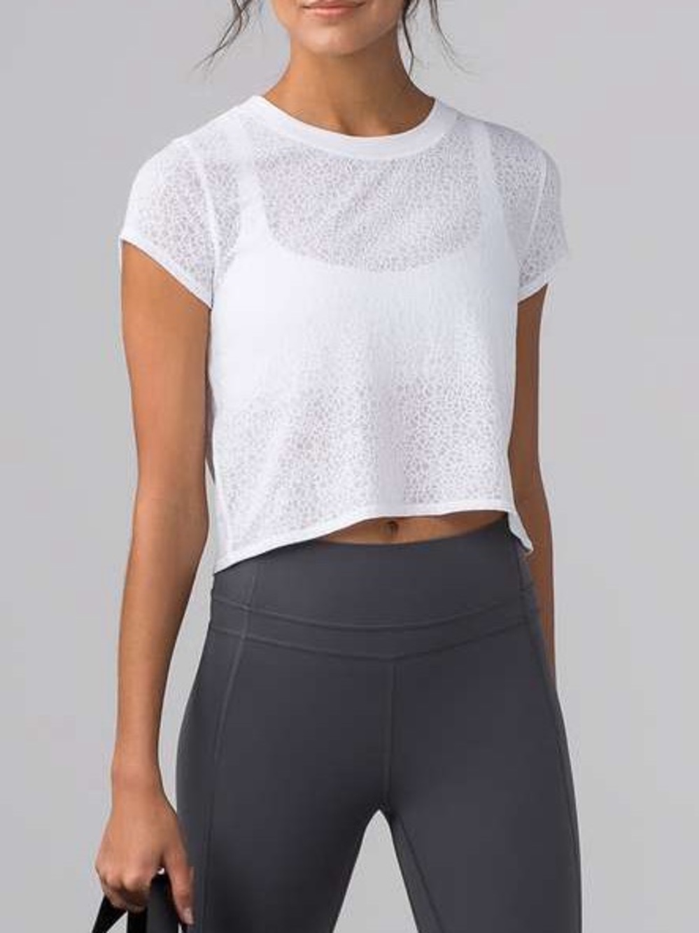 Lulu Lemon Hint of Sheer Cropped White Tee